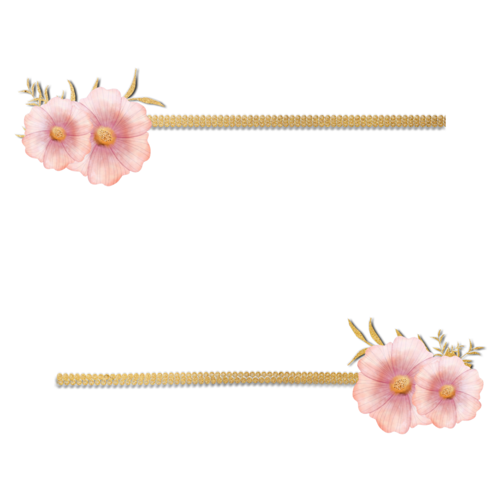 Two pink flowers on a gold bar with a gold border png