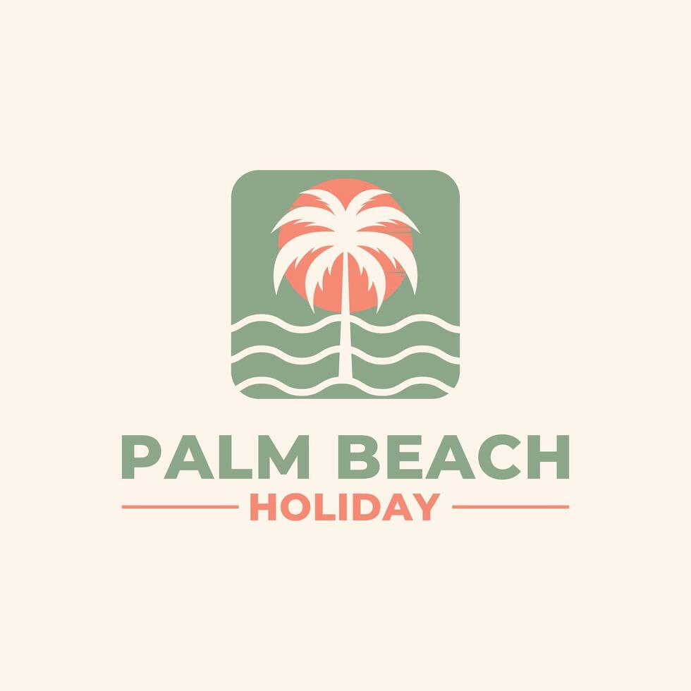 palm tree wave beach sun logo design concept idea vector