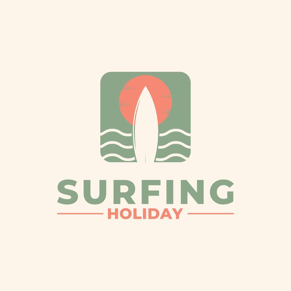 Surf logo design concept idea with beach wave and sun icon vector