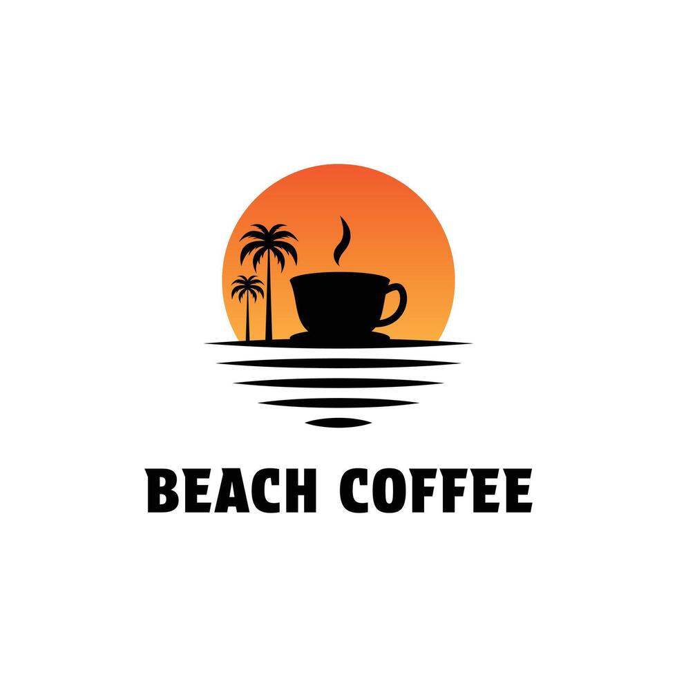 beach coffee sunset logo design concept idea with palm tree and sun vector