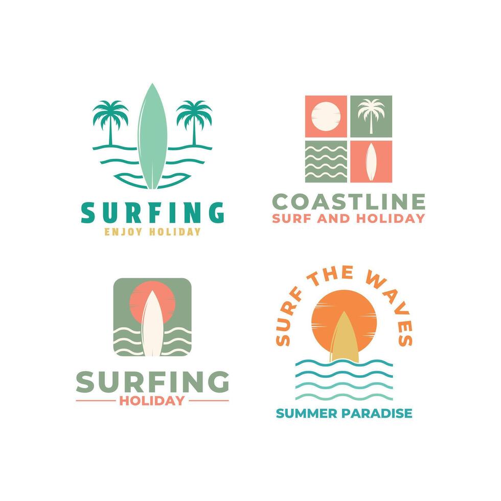 collection surfing logo design concept vintage style vector