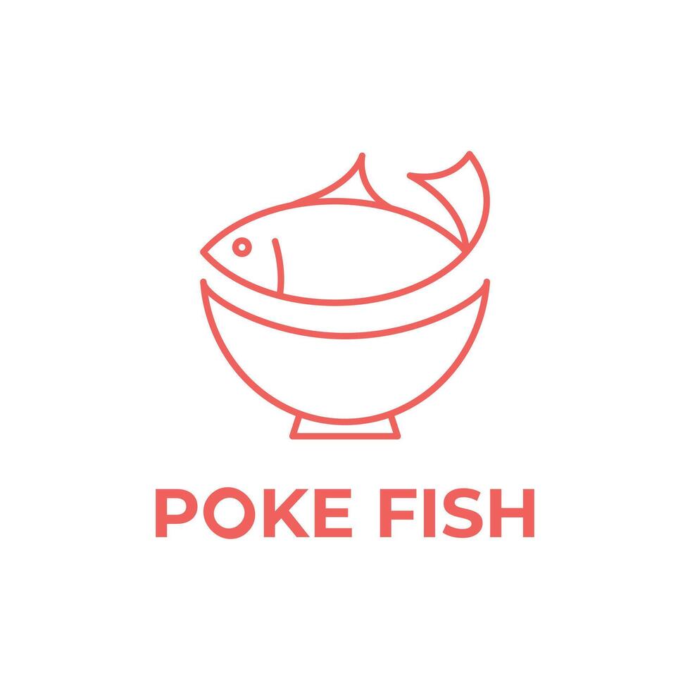 poke bowl logo design concept line style with salmon fish vector