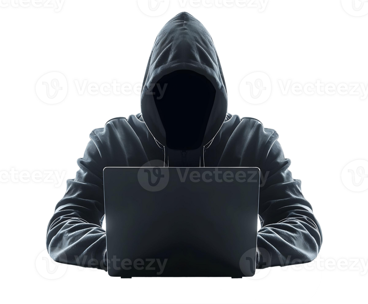 Hacker Using Laptop Cutout on Transparent Background png