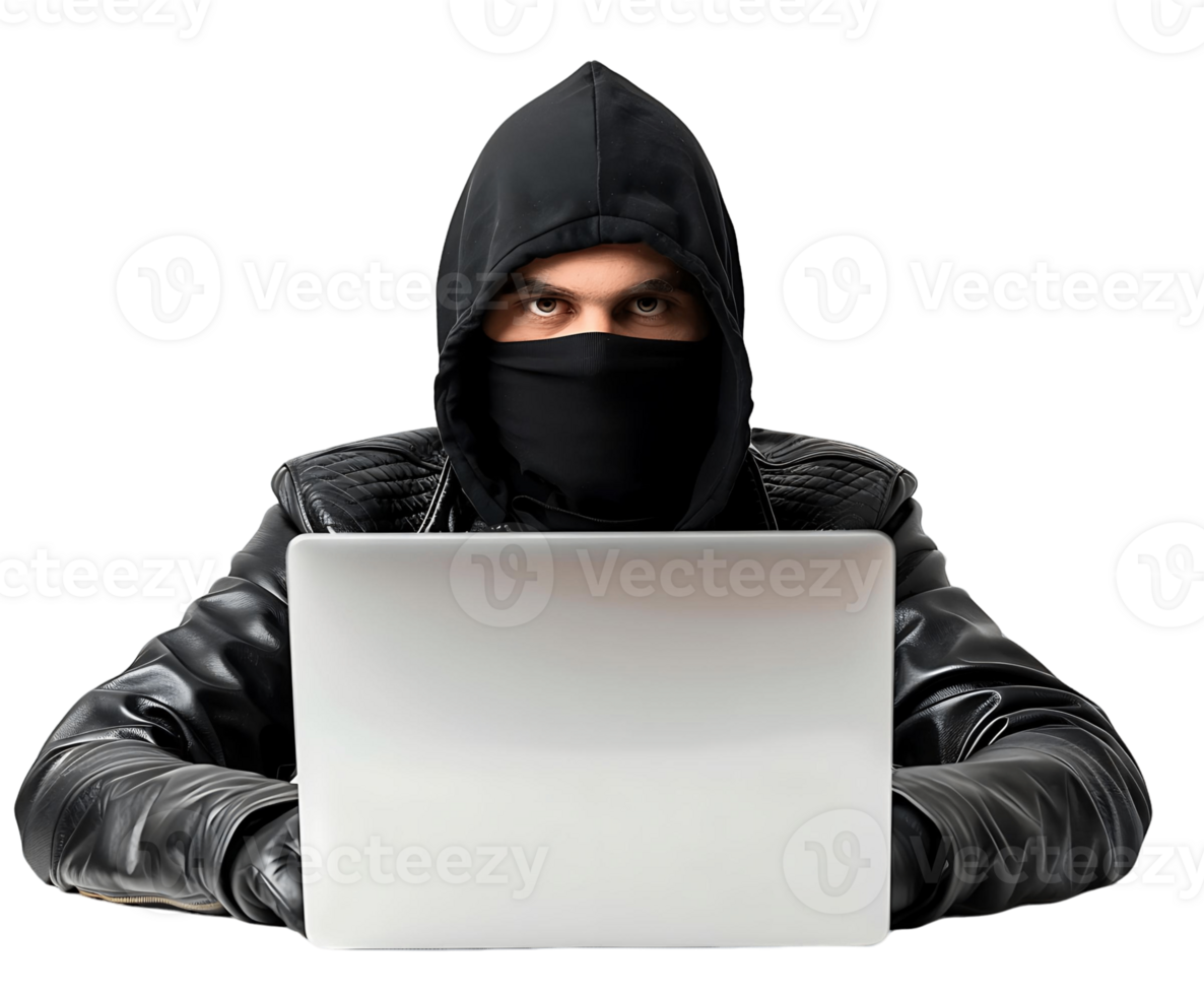 Isolated Hacker Figure with Laptop on Transparent Background png