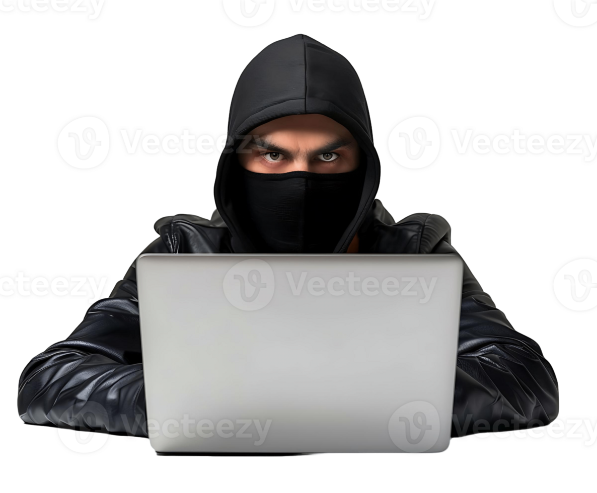 Transparent Background Hacker Typing on Laptop png
