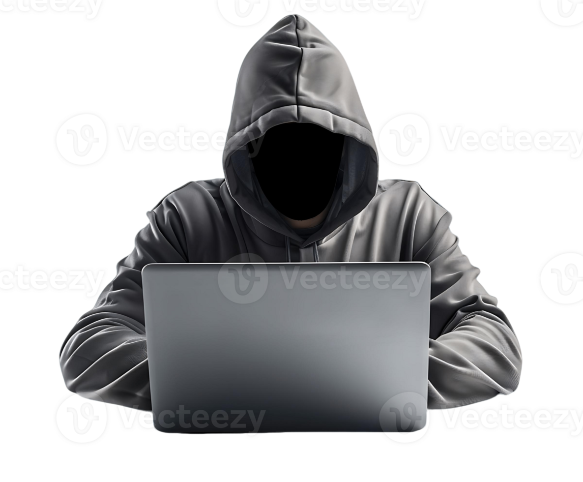 Hacker Figure with Laptop on Clear Background png