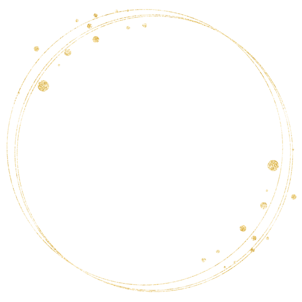 Glittery gold circle frame on a transparent background png