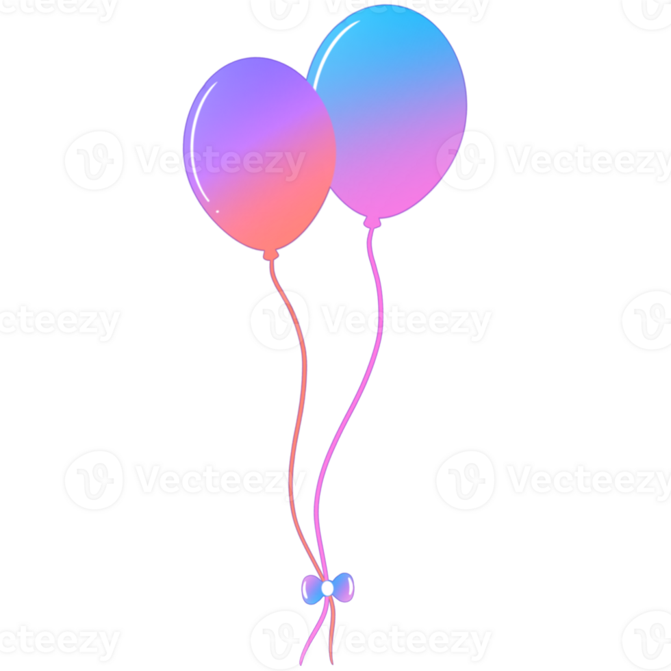 Two colorful balloons with a bow on a transparent background png