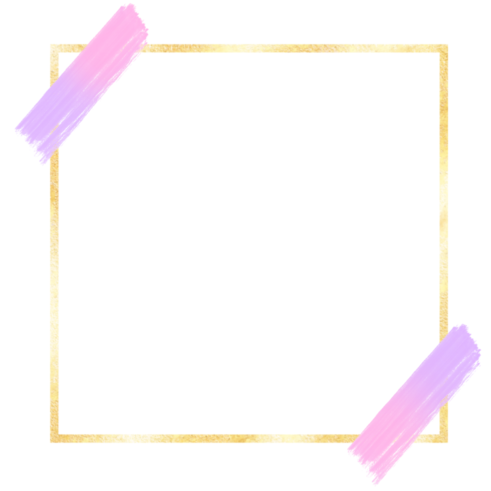 A glittery gold square frame with pink and purple tape png