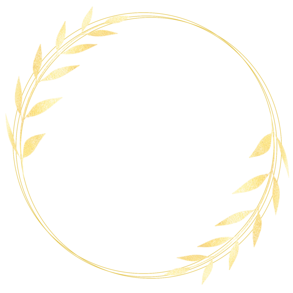 Golden circle frame with gold leaves on a transparent background png