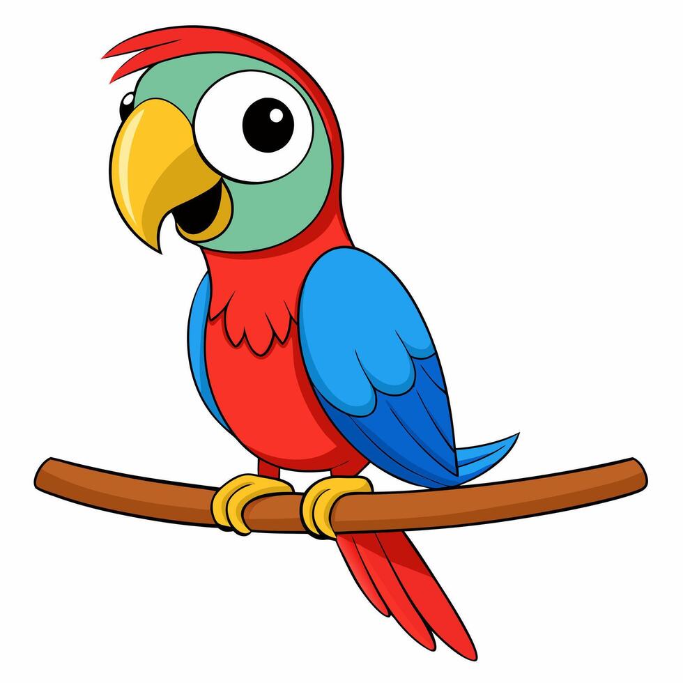Cute Parrot with Bright Feathers on Branch vector