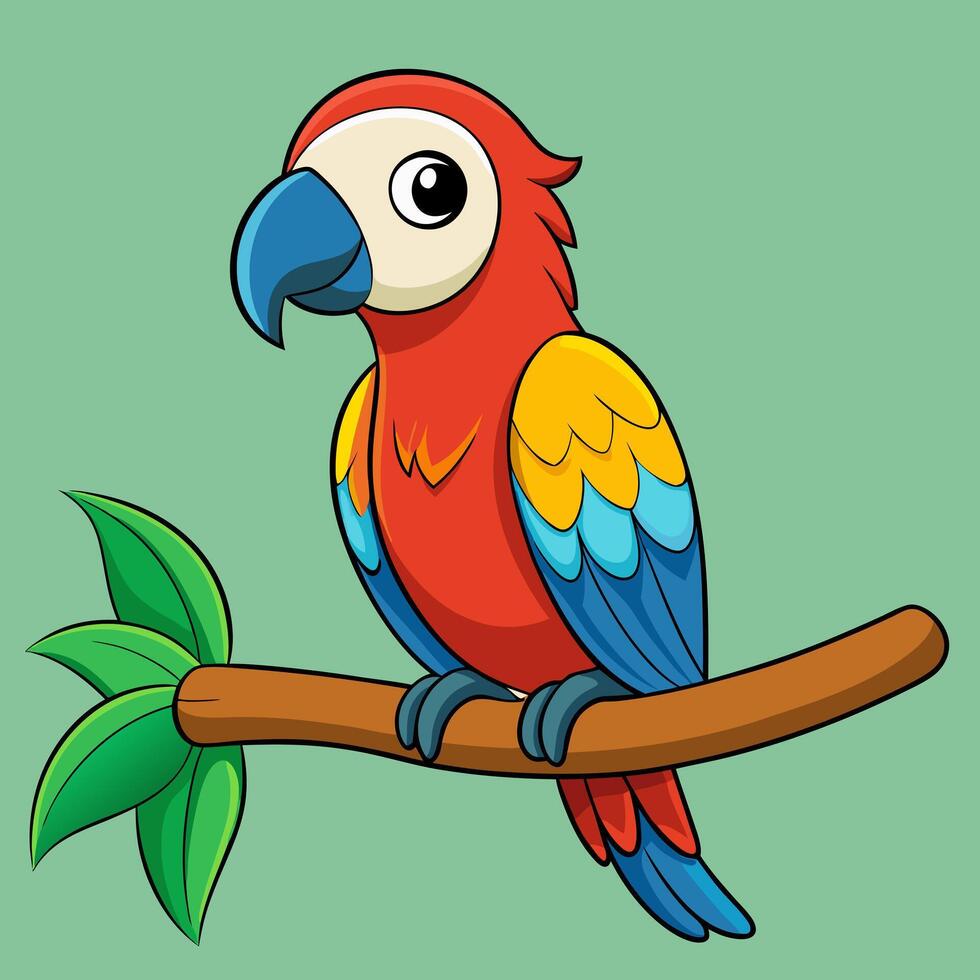 cartoon parrot sitting on a branch vector