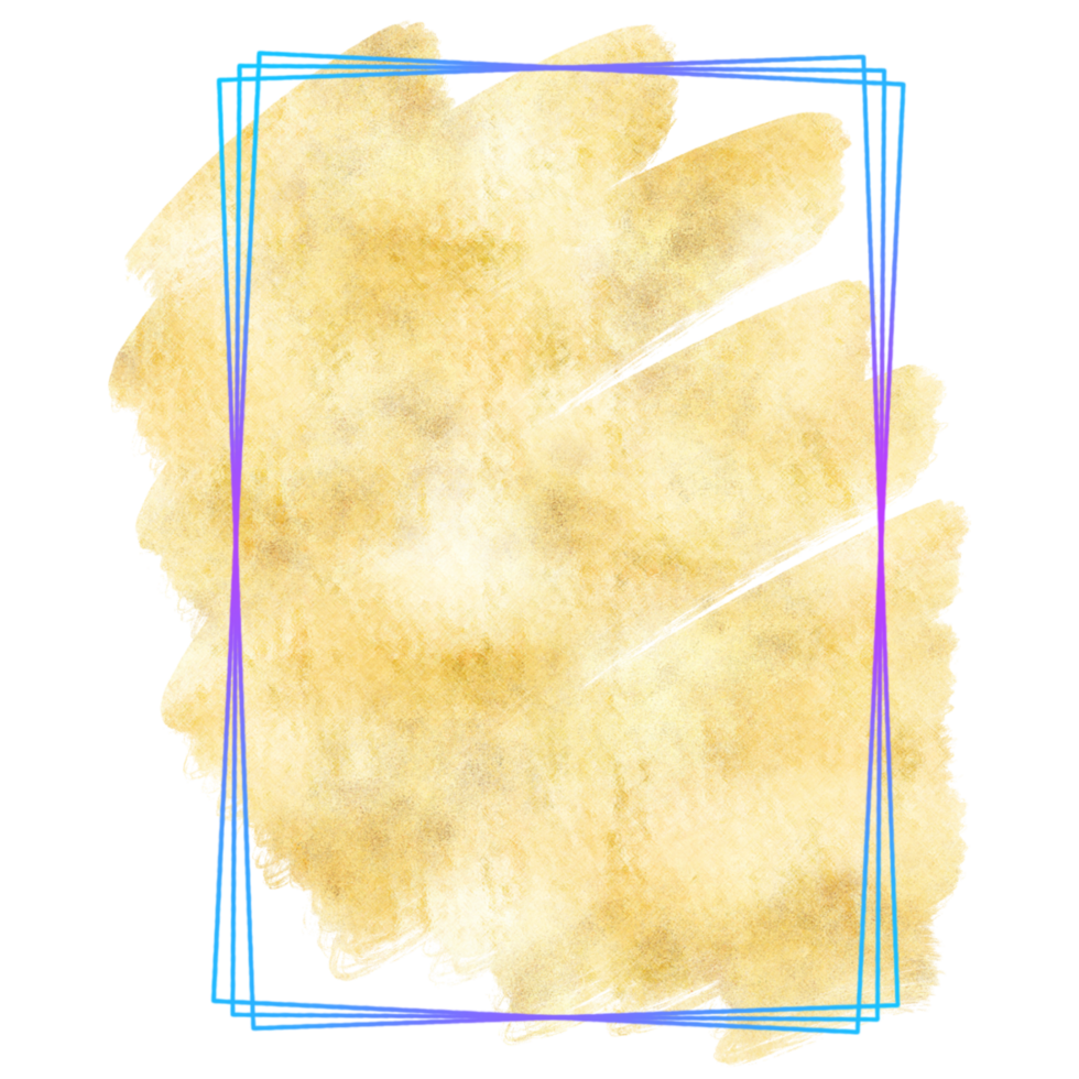 A blue and purple rectangle frame on gold paint brush strokes png