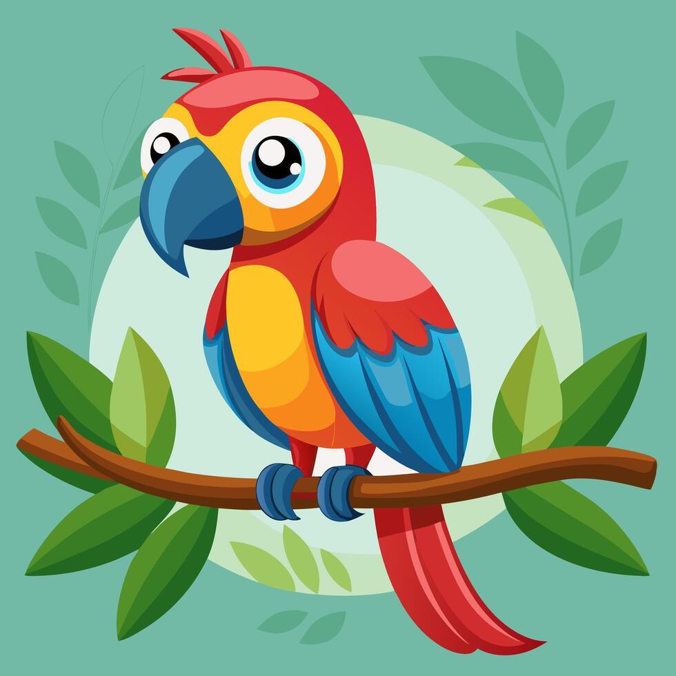 cartoon parrot on a branch vector