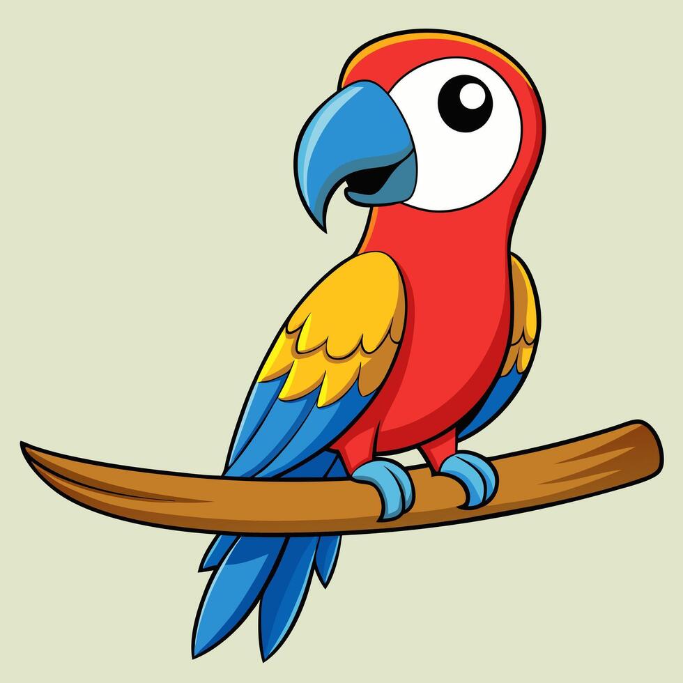 Friendly Cartoon Parrot Sitting on a Tree Branch vector