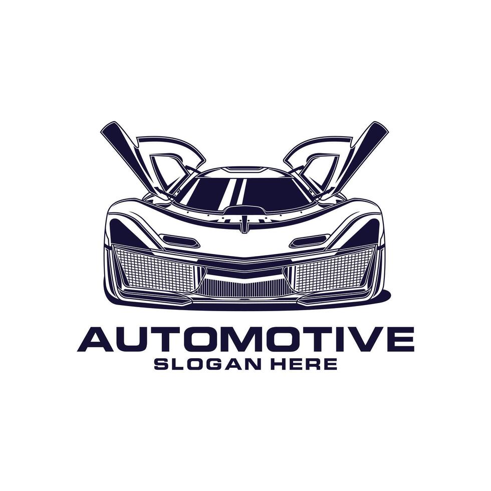 Sports car with open doors seen from the front, automotive car illustration design template vector