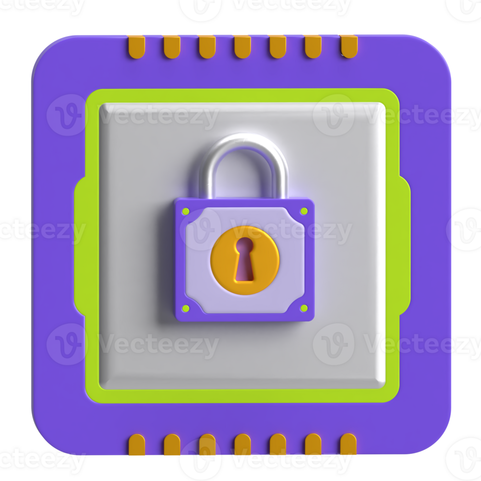 CPU Processor Lock 3D Icon png