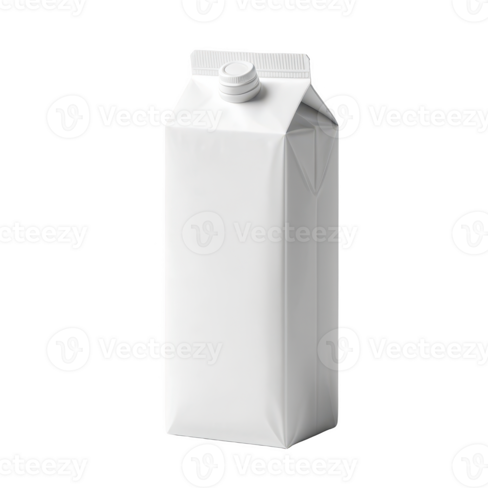 Blank white carton package with screw cap isolated on transparent background. Product mockup for dairy, juice, or beverage packaging. Design for branding, print, and advertising. png