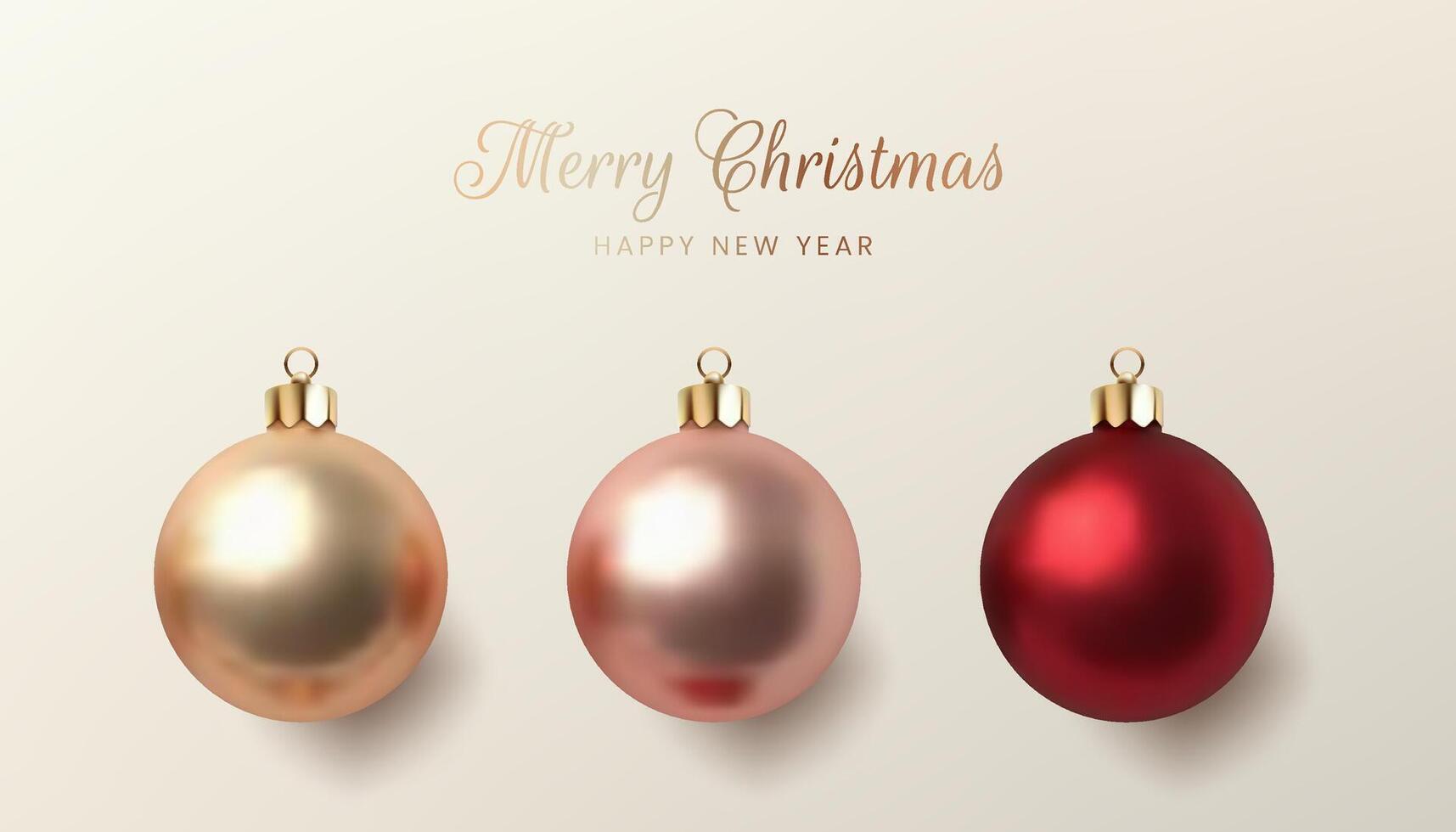 A festive 3D illustration featuring shiny Christmas balls in pink, red, and gold. The glossy, round ornaments are isolated on a white background, perfect for holiday decor and greeting cards. Not AI. vector