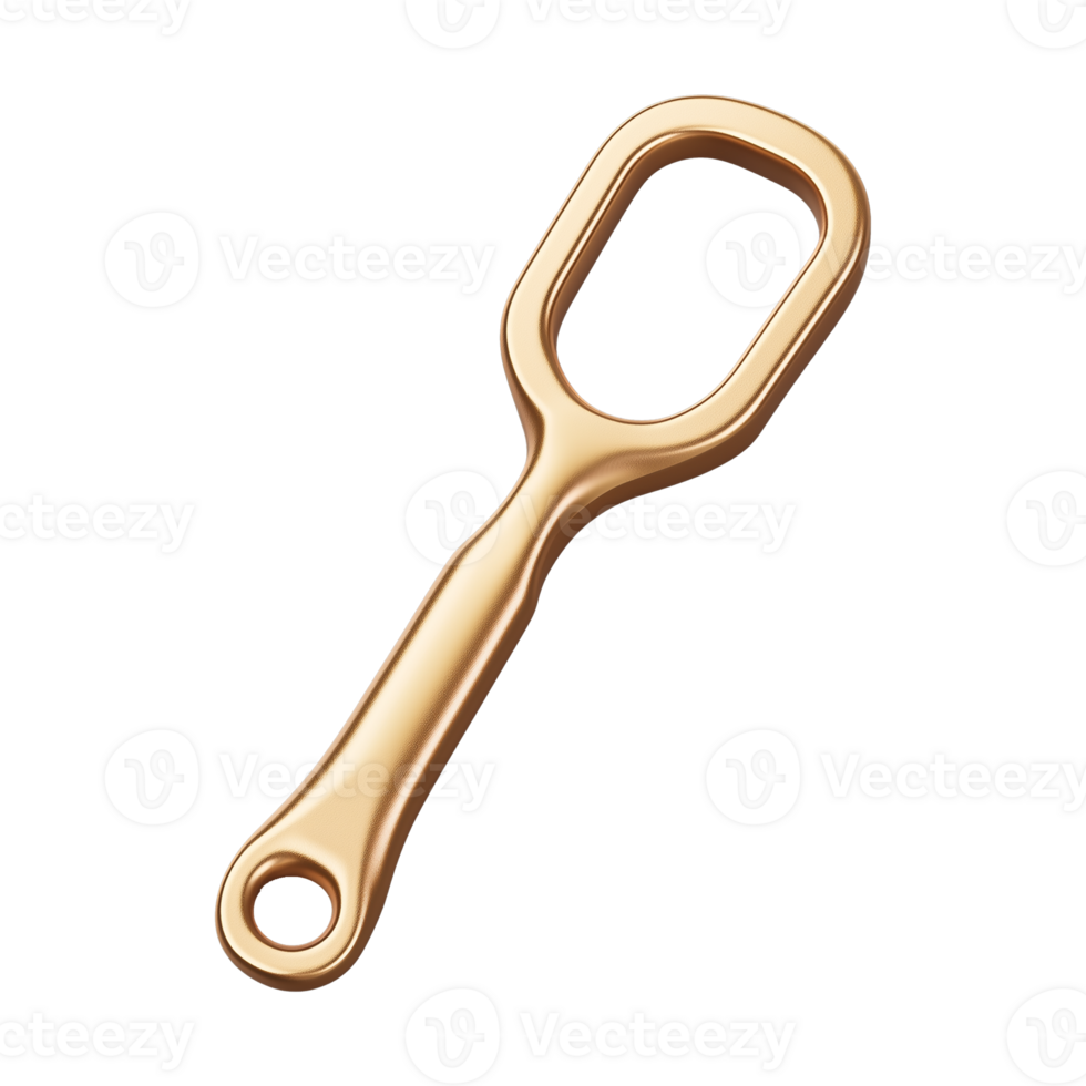 Vintage-style brass bottle opener with simple design on transparent background png