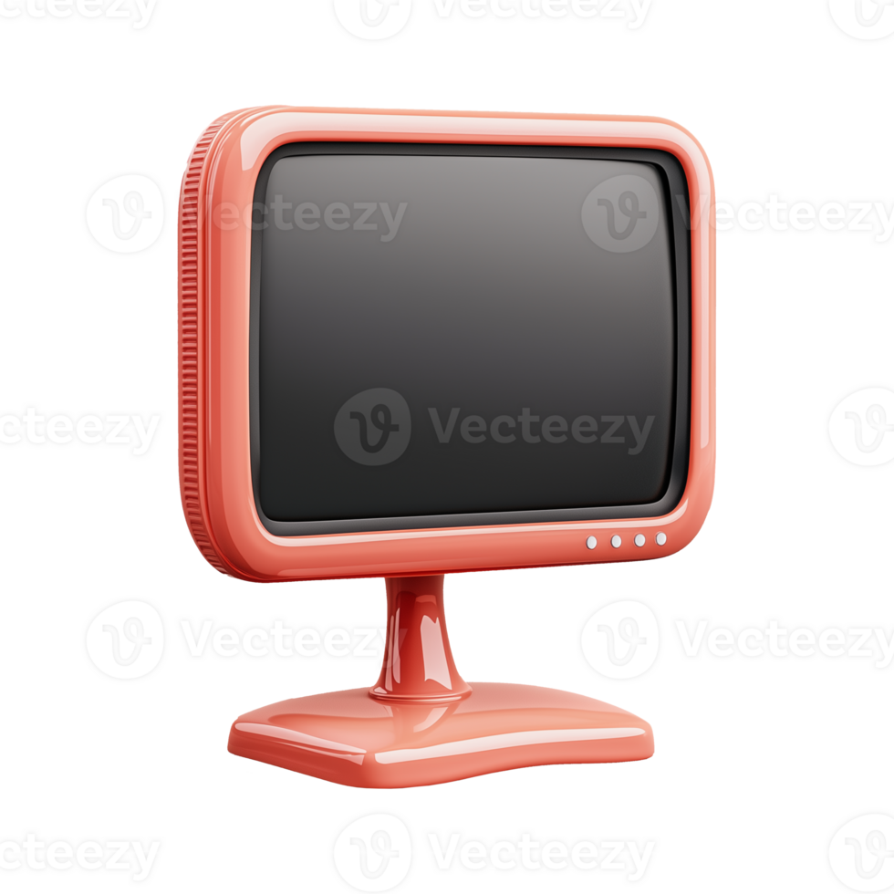 Retro orange computer monitor with rounded edges on transparent background png
