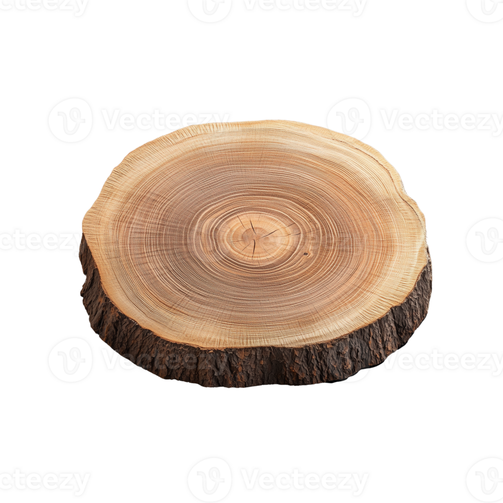Circular wood slice with visible tree rings on transparent background png