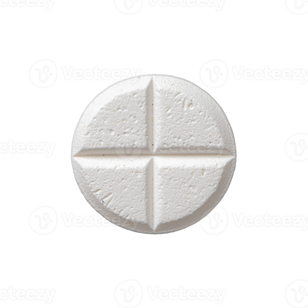 White round tablet with cross score line, isolated, transparent background png