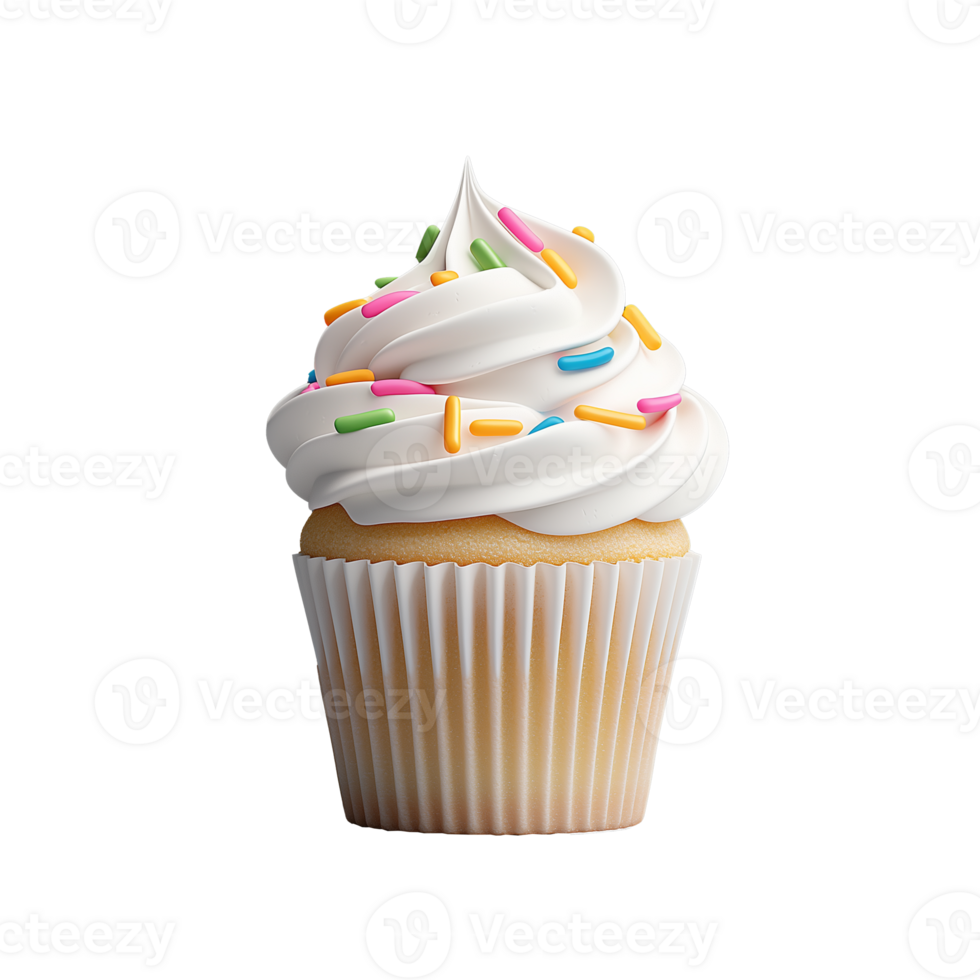 Cupcake with white frosting and colorful sprinkles png