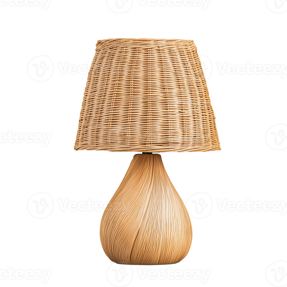 Woven rattan lamp with organic shape on neutral background png