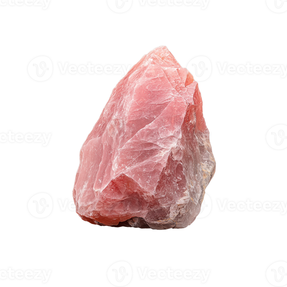 Natural pink quartz stone with rugged surface on transparent background png