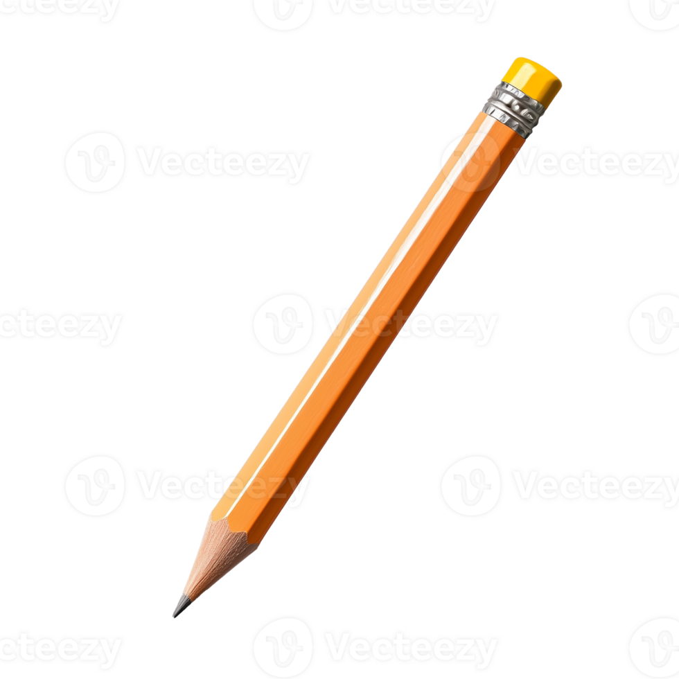 Yellow wooden pencil with eraser on transparent background, symbolizing education and creativity png