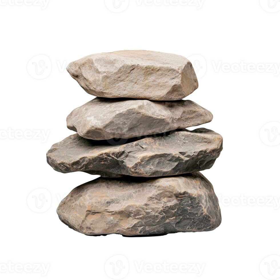 Stack of natural stones balanced on each other, isolated on neutral background png
