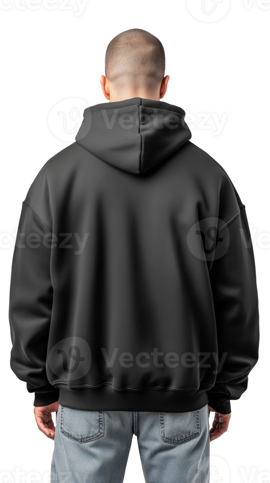 Back view of man in black hoodie on transparent background, suitable for fashion and casual wear display png