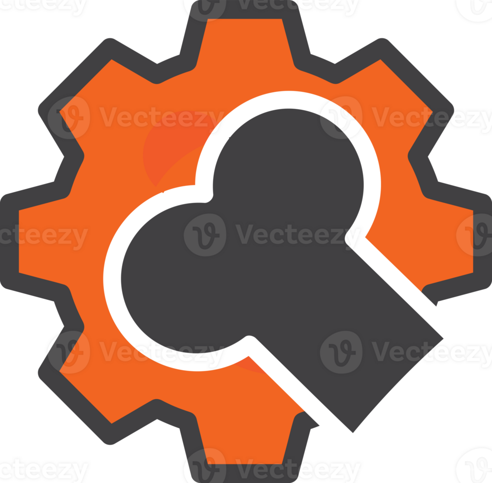 an orange and black gearwheel with a bone in the center png