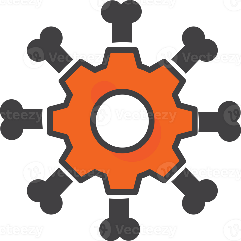 an orange gear with four bones in it png