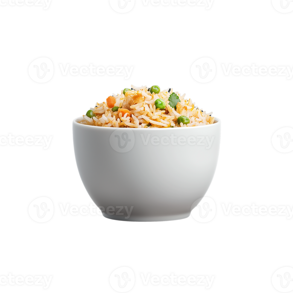 Bowl of rice garnished with herbs on transparent background, ideal for healthy meal or culinary presentation png