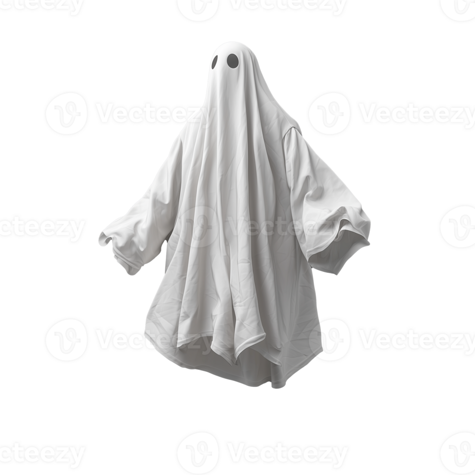 Classic ghost with eye cutouts on transparent background, representing haunted themes and Halloween decor png