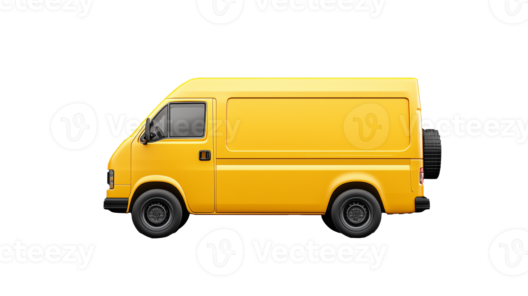 Compact yellow van rear view on transparent background, suitable for delivery and logistics depictions png