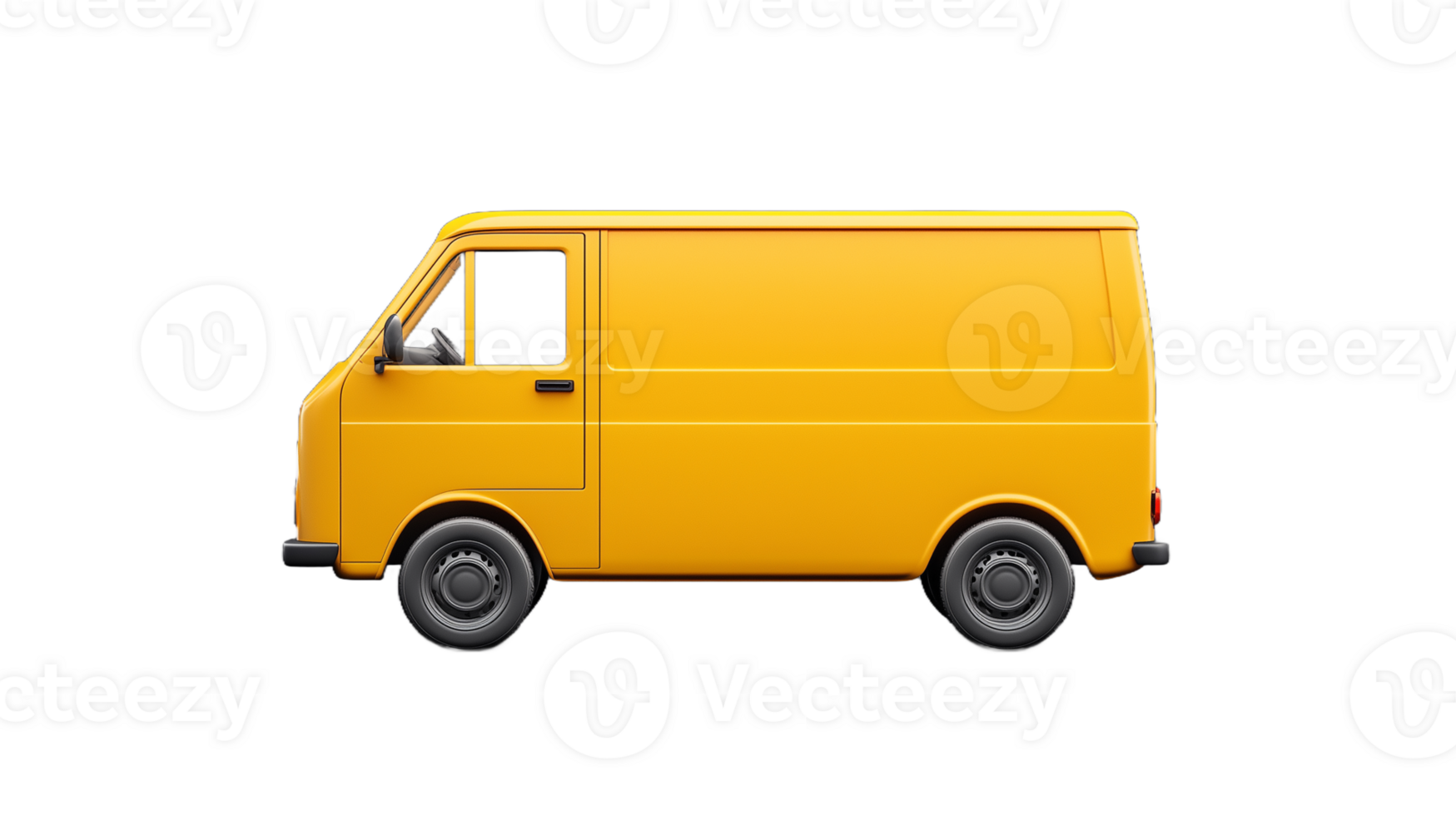 Yellow delivery van side view on transparent background, ideal for logistics and transportation themes png
