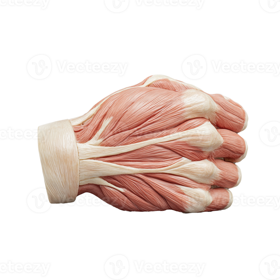 Anatomical model of human hand muscles on transparent background png