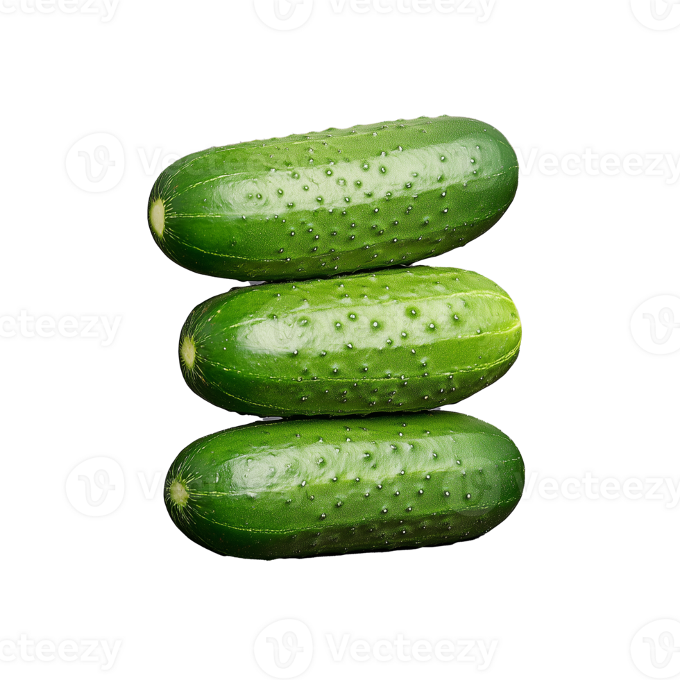 Stack of fresh green cucumbers on transparent background png