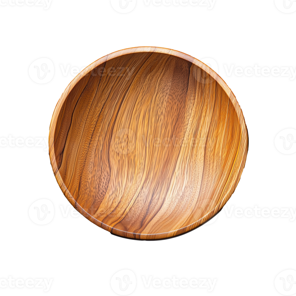Round wooden bowl with smooth finish on transparent background, representing simplicity and natural decor png