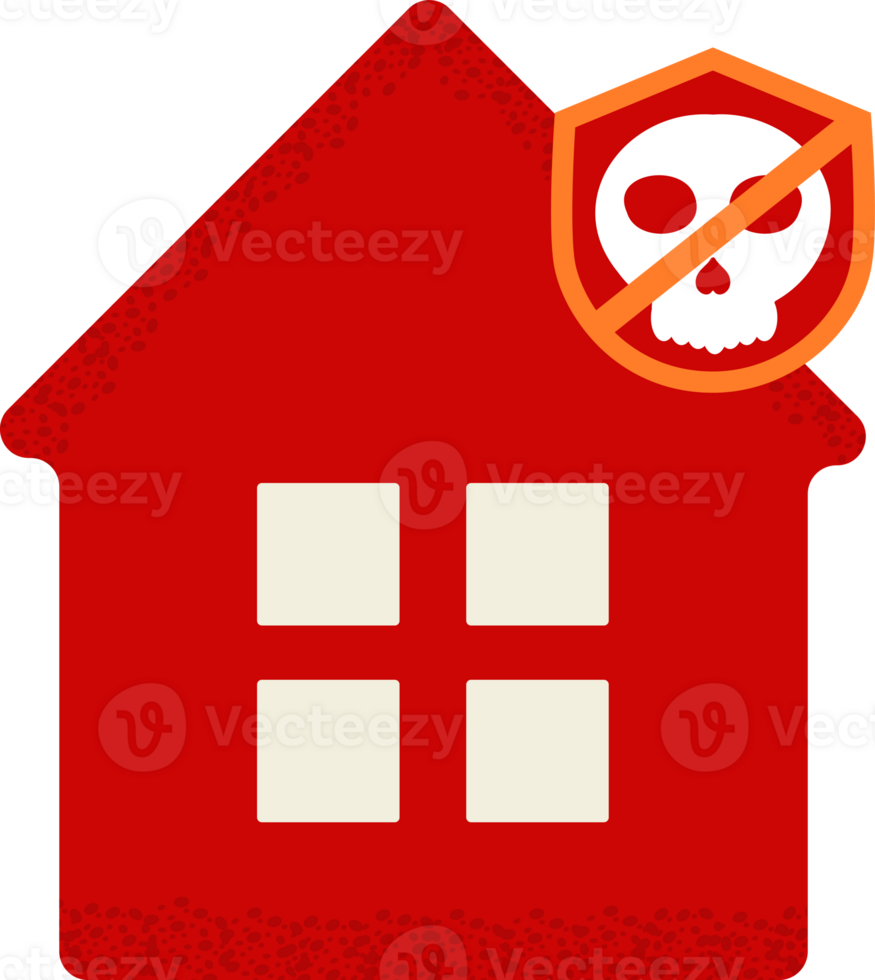 a red house with a skull and a no secure sign png