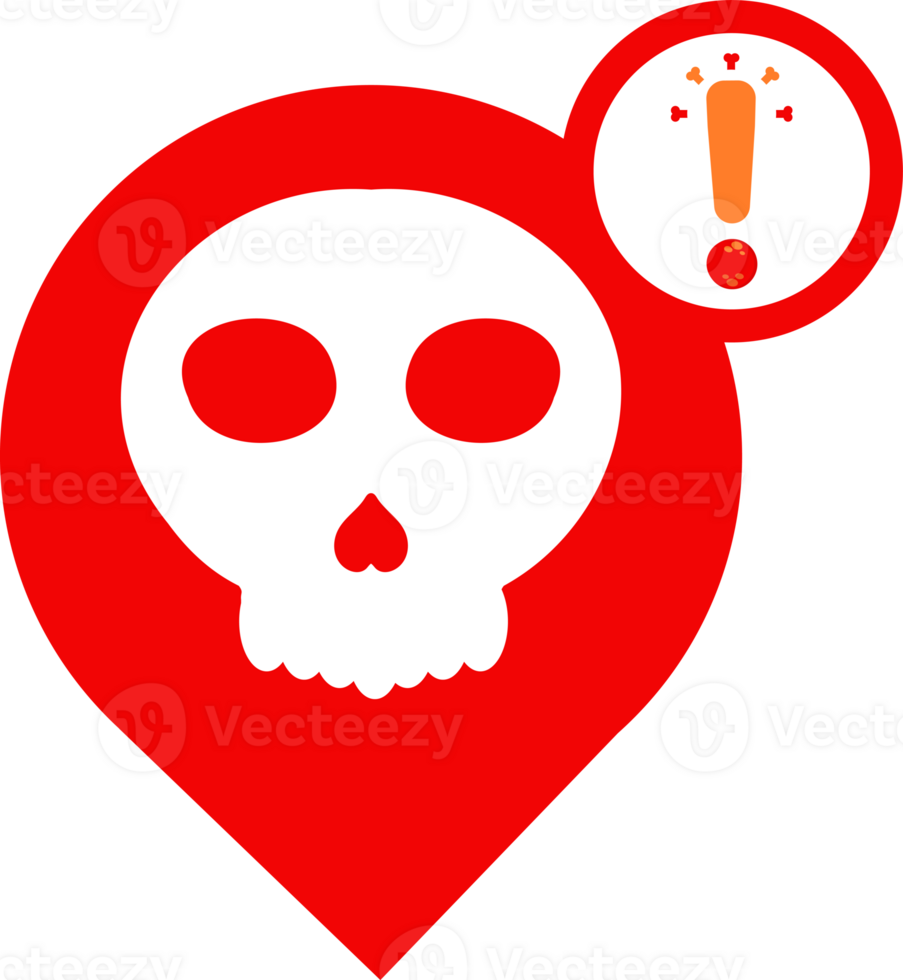 red skull with exclamation mark on map pin png
