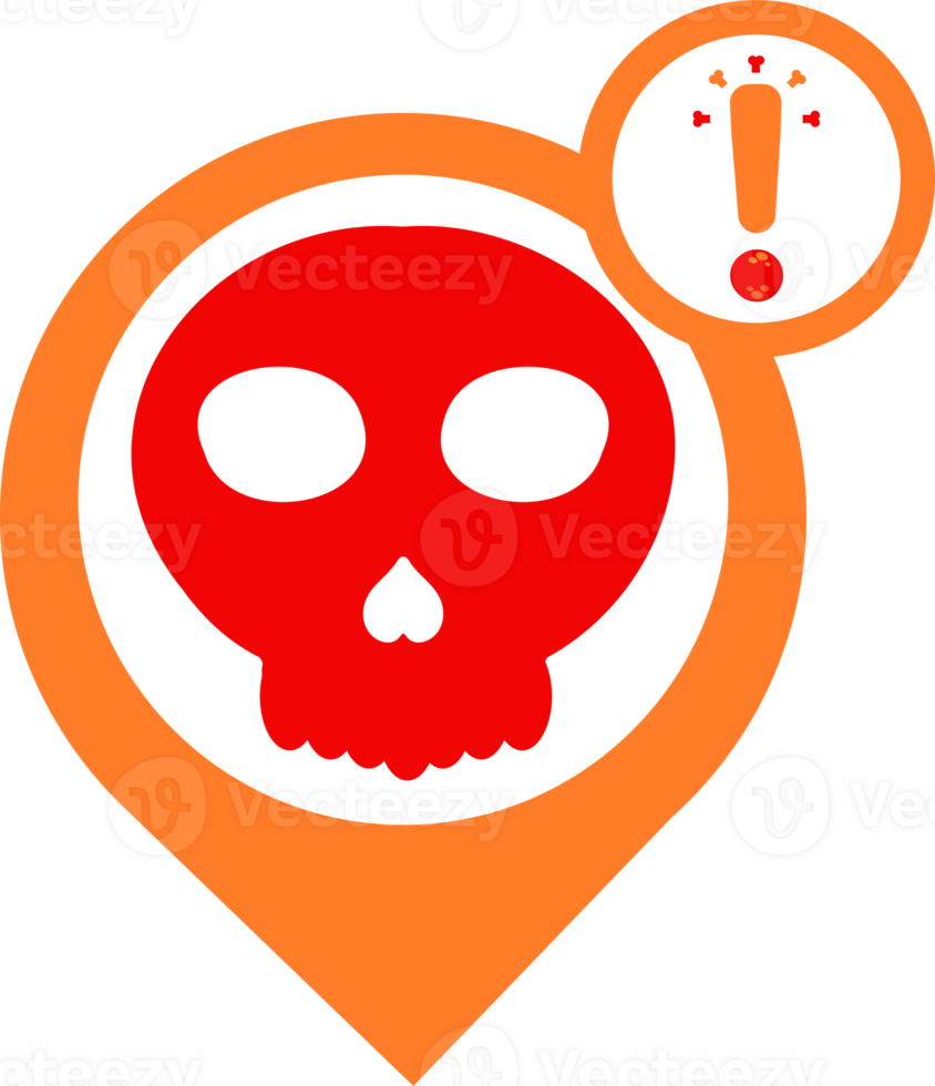 skull icon with exclamation mark on map pin png
