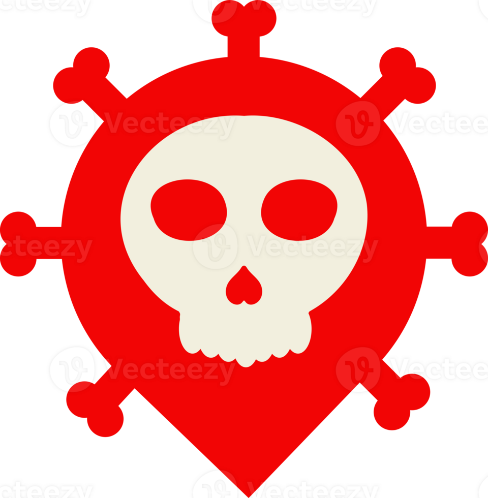a red skull with bones in the center of a map pin png