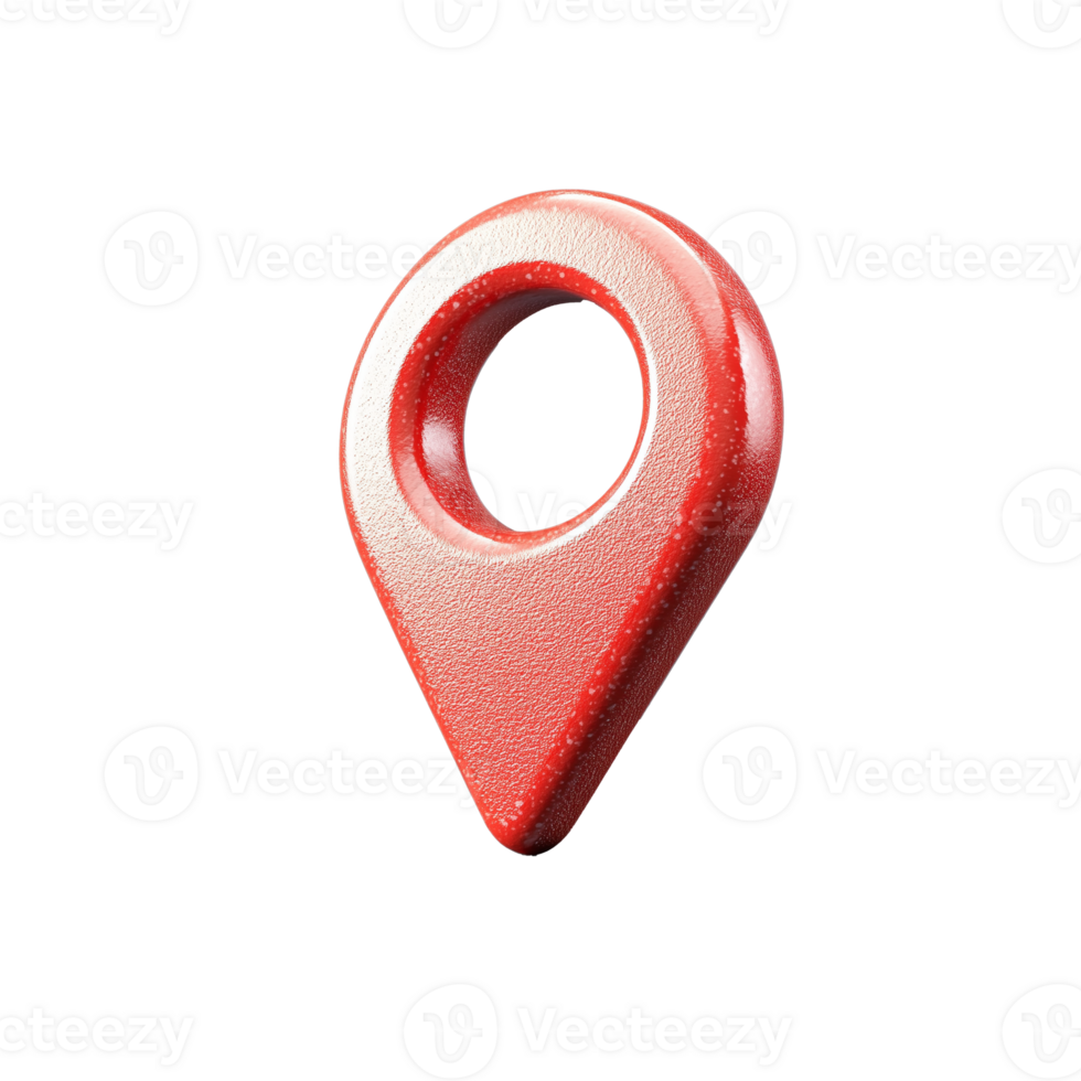 Red map location pin icon on transparent background, representing navigation and place markers png