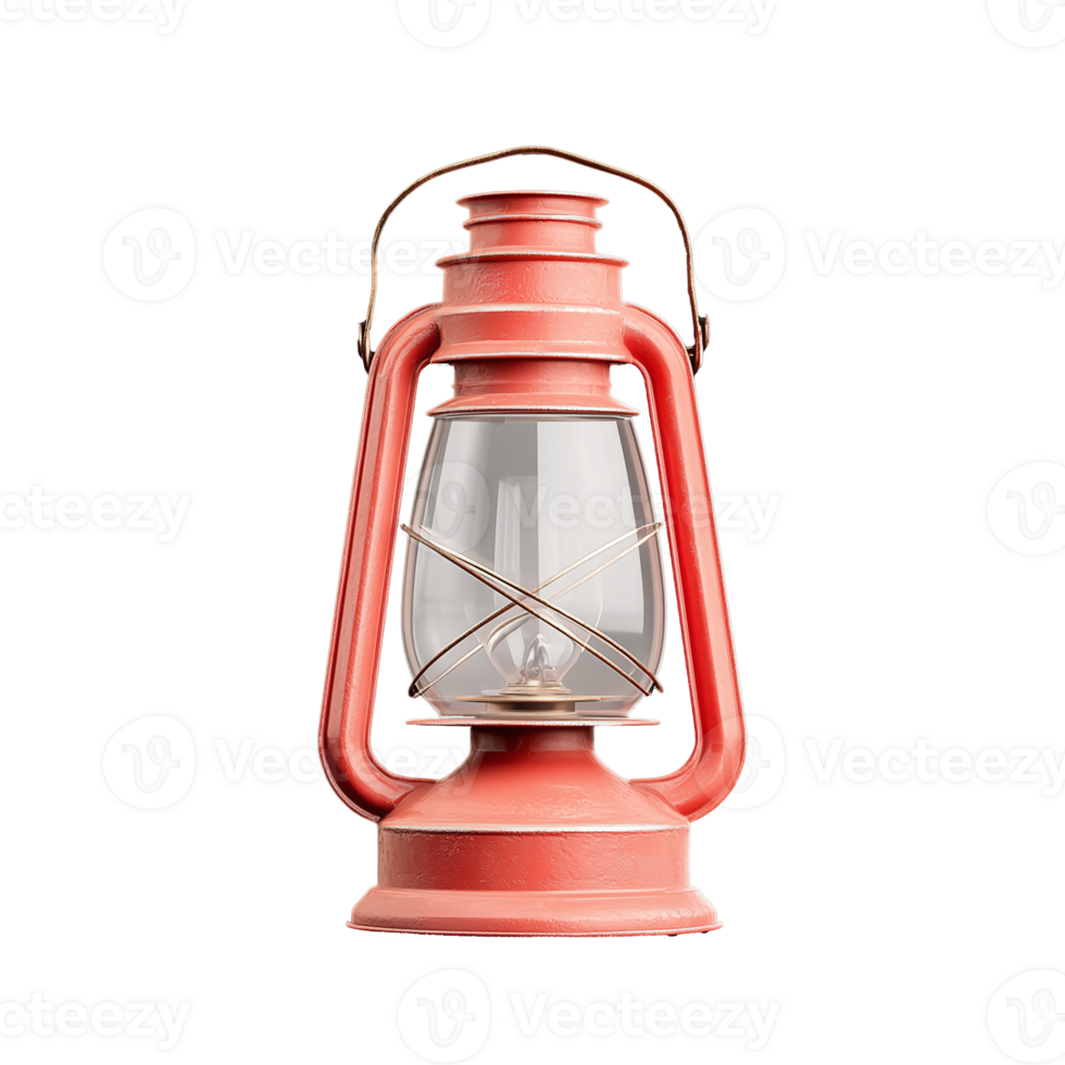 Classic red oil lantern with glass on transparent background, perfect for vintage or rustic settings png