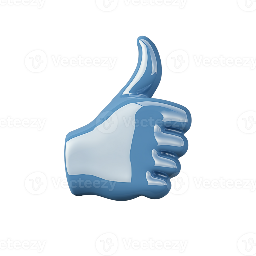Blue thumbs-up symbol against a transparent background, representing approval, like, or social media interactions png
