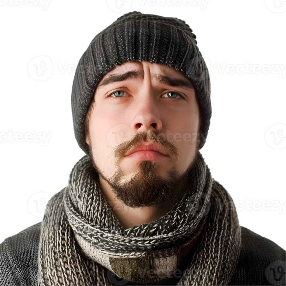 A man wearing a hat and scarf png